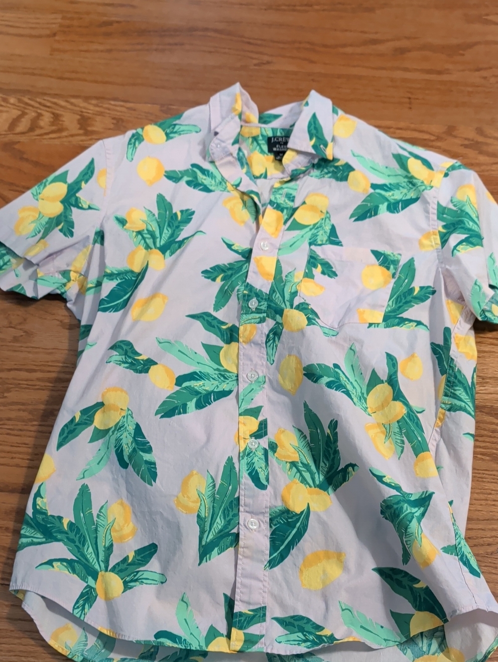 J. Crew Men’s Short-Sleeve Lemon Print Button-Down — White, Yellow, Green
